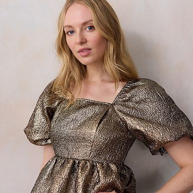 Petite LC Lauren Conrad Puff Sleeve Peplum Top