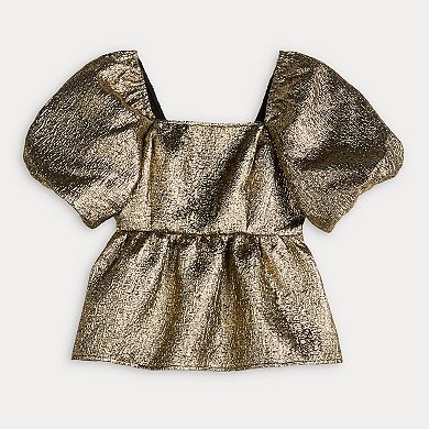 Petite LC Lauren Conrad Puff Sleeve Peplum Top