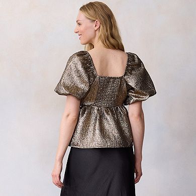 Petite LC Lauren Conrad Puff Sleeve Peplum Top