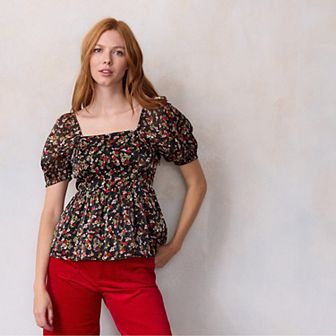 Petite LC Lauren Conrad Puff Sleeve Peplum Top