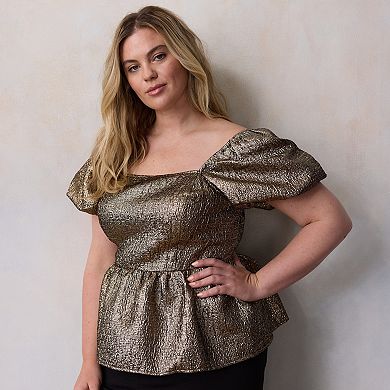 Plus Size LC Lauren Conrad Puff Sleeve Peplum Top