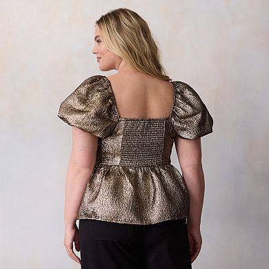 Plus Size LC Lauren Conrad Puff Sleeve Peplum Top