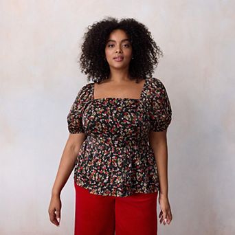 Plus Size LC Lauren Conrad Puff Sleeve Peplum Top