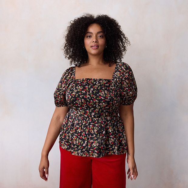 Plus Size LC Lauren Conrad Puff Sleeve Peplum Top