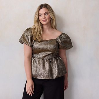 Plus Size LC Lauren Conrad Puff Sleeve Peplum Top