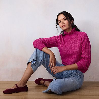 Petite LC Lauren Conrad Ruffle Neck Pullover Sweater