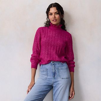 Petite LC Lauren Conrad Ruffle Neck Pullover Sweater