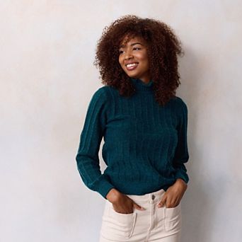 Petite LC Lauren Conrad Ruffle Neck Pullover Sweater