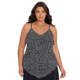Plus Size Trimshaper Ruffled V-Neck Tankini Swim Top