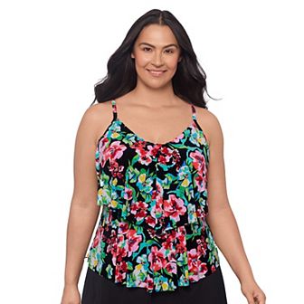 Plus Size Trimshaper Ronnie V-Neck Tankini Swim Top
