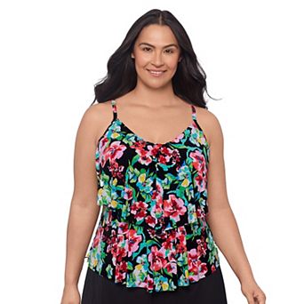 Plus Size Trimshaper Ronnie V-Neck Tankini Swim Top