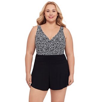 Plus Size Trimshaper V-Neck Romper Swim Top