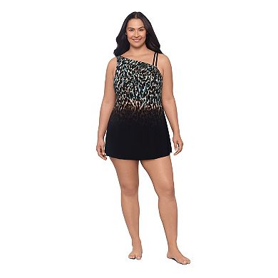 Plus Size Trimshaper Ronnie One-Shoulder Swimdress