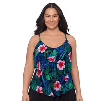 Plus Size Trimshaper Ronnie Tankini Swim Top with Ruffle Design