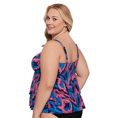 Plus Size Trimshaper Leona Swim Top with V-Neck and Flounce Design