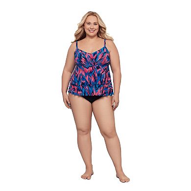 Plus Size Trimshaper Leona Swim Top with V-Neck and Flounce Design
