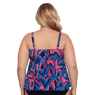 Plus Size Trimshaper Leona Swim Top with V-Neck and Flounce Design
