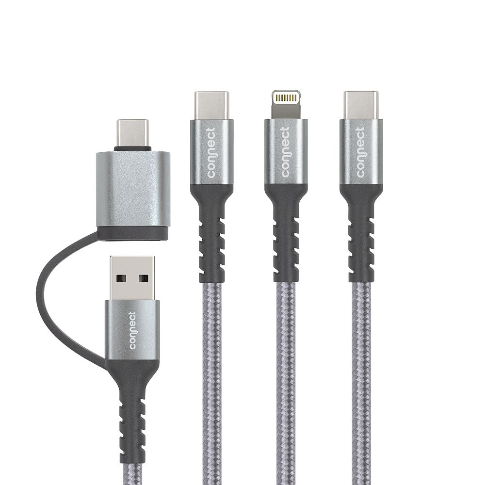 Connect 6-ft. Lightning & Dual USB-C 3-in-1 Charging Cable