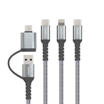Connect 6-ft. Lightning & Dual USB-C 3-in-1 Charging Cable