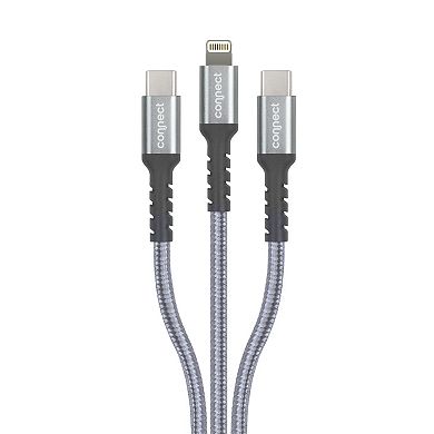 Connect 6-ft. Lightning & Dual USB-C 3-in-1 Charging Cable