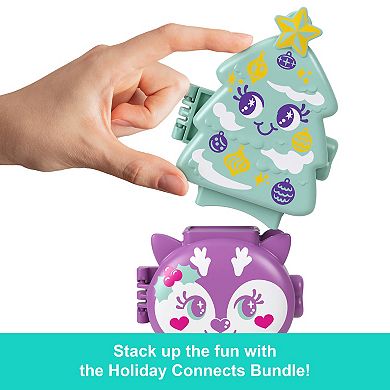 Polly Pocket Holiday Connects Bundle Stackable Compact Playset with Micro Doll Accessories