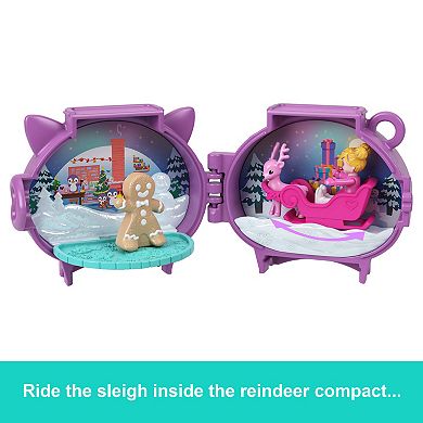 Polly Pocket Holiday Connects Bundle Stackable Compact Playset with Micro Doll Accessories