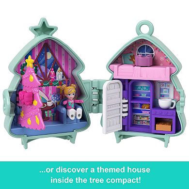 Polly Pocket Holiday Connects Bundle Stackable Compact Playset with Micro Doll Accessories