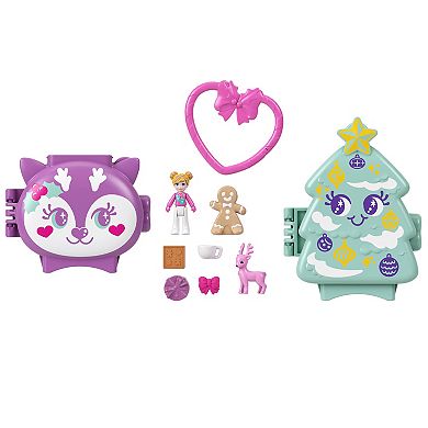 Polly Pocket Holiday Connects Bundle Stackable Compact Playset with Micro Doll Accessories