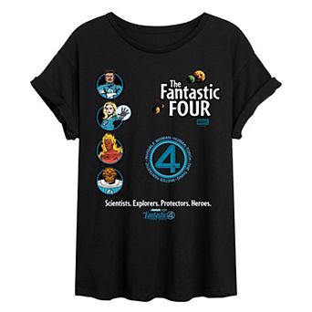 Juniors' Marvel The Fantastic Four First Steps Group Circles Oversized Tee