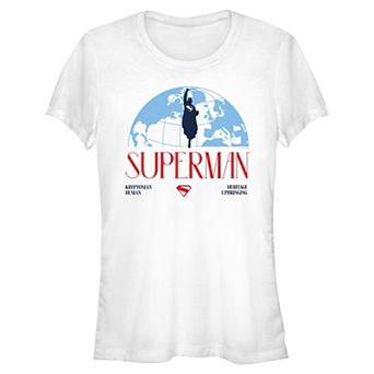 Juniors' DC Comics Superman Kryptonian Heritage Human Upbringing Fitted Graphic Tee