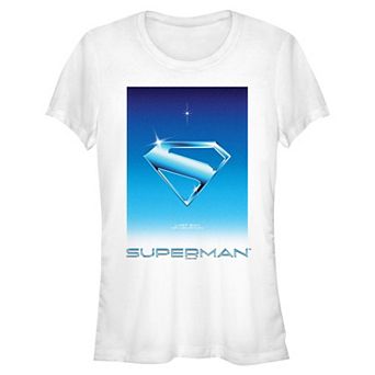 Juniors' DC Comics Superman Reflective Shield In The Stars Logo Fitted Graphic Tee