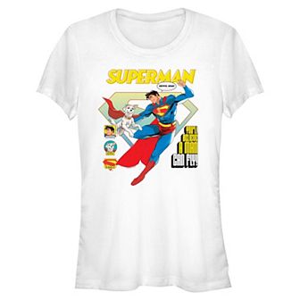 Juniors' DC Comics Superman, Krypto & Shield You'll Believe A Man Can Fly Fitted Graphic Tee