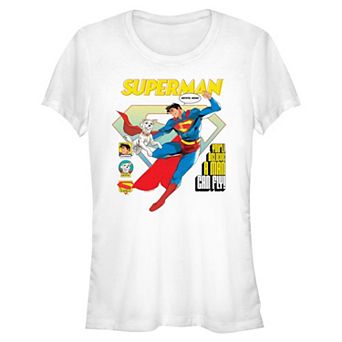 Juniors' DC Comics Superman, Krypto & Shield You'll Believe A Man Can Fly Fitted Graphic Tee