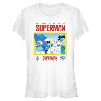 Juniors' DC Comics Superman And Krypto Poster Fitted Graphic Tee