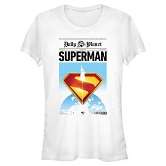 Juniors' DC Comics Superman Classic Shield Daily Planet Front Page Fitted Graphic Tee