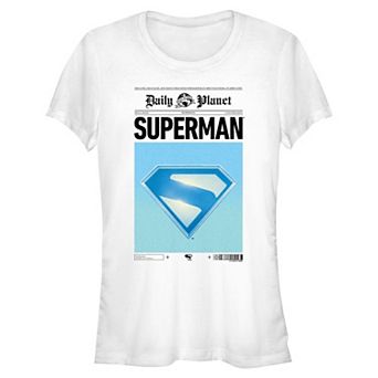 Juniors' DC Comics Superman Reflective Shield Daily Planet Front Page Fitted Graphic Tee