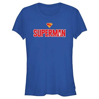 Juniors' DC Comics Superman Title Logo And Shield Fitted Graphic Tee