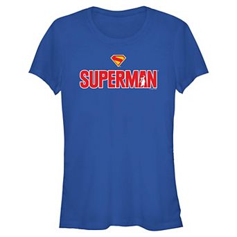 Juniors' DC Comics Superman Title Logo And Shield Fitted Graphic Tee