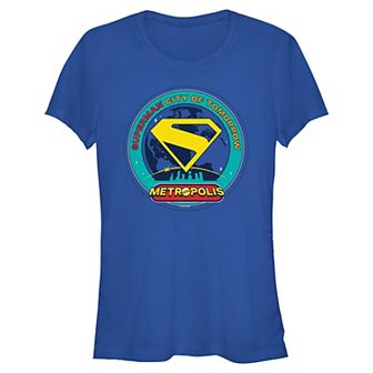 Juniors' DC Comics Superman City Of Tomorrow Metropolis Stamp Fitted Graphic Tee