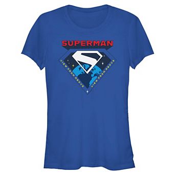 Juniors' DC Comics Superman And Shield View From Above Fitted Graphic Tee