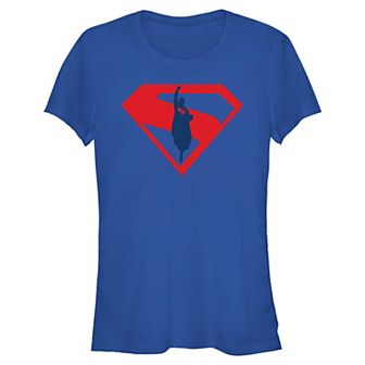 Juniors' DC Comics Superman In Flight Shield Fitted Graphic Tee