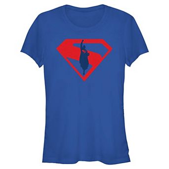 Juniors' DC Comics Superman In Flight Shield Fitted Graphic Tee