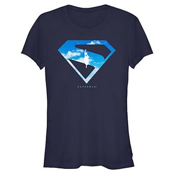 Juniors' DC Comics Superman Sky Filled Shield Fitted Graphic Tee