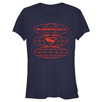 Juniors' DC Comics Superman And Shield Stack Fitted Graphic Tee
