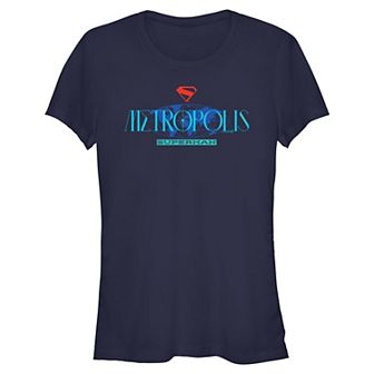 Juniors' DC Comics Superman Metropolis Shield Stack Fitted Graphic Tee