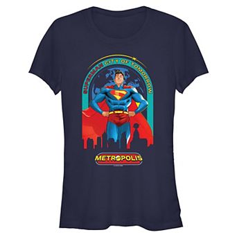 Juniors' DC Comics Superman Hero Pose City Of Tomorrow Metropolis Fitted Graphic Tee