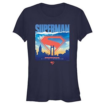 Juniors' DC Comics Superman City Of Metropolis Skyline Fitted Graphic Tee