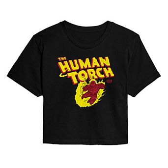 Juniors' Marvel The Fantastic Four The Human Torch Cropped Tee