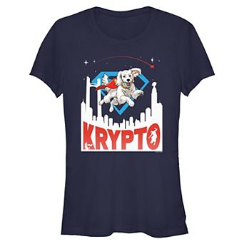 Juniors' DC Comics Superman Krypto Metropolis Skyline Fitted Graphic Tee