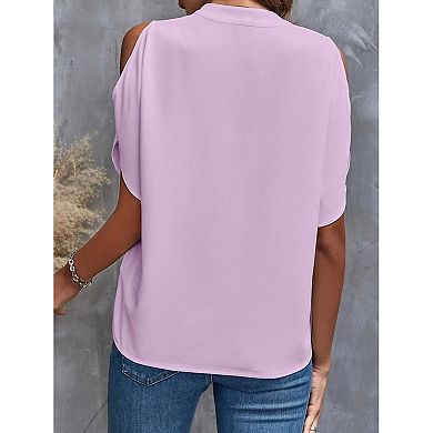 Women V Neck Off Shoulder Short Sleeve T-Shirt Summer Casual Solid Blouse Tops